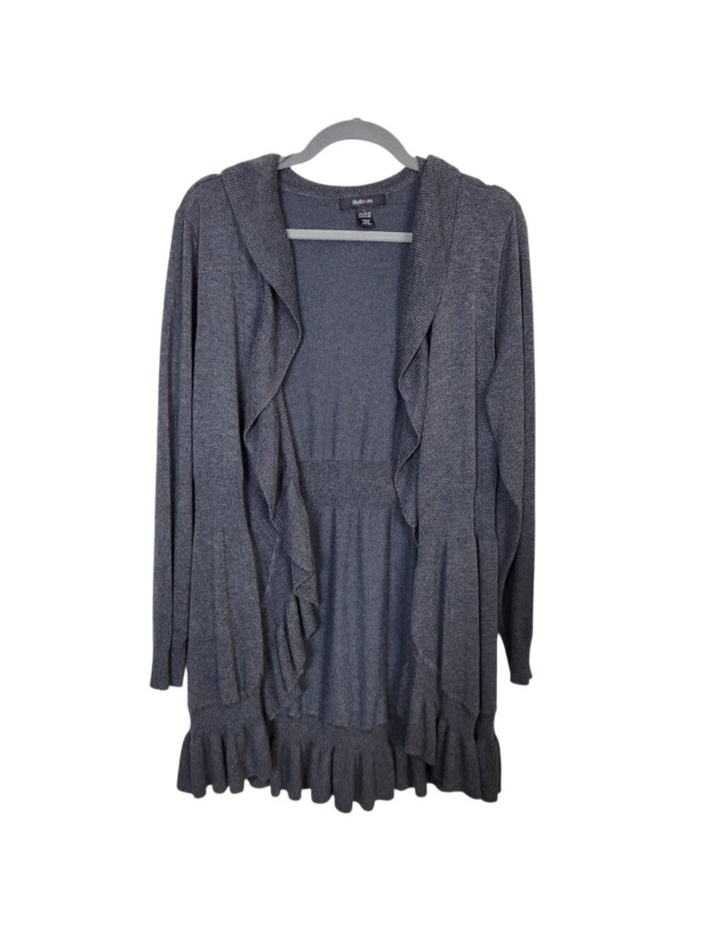 Style & Co. Grey Open Front Cardigan Sweater Ruffled Waterfall Collar Sz Large